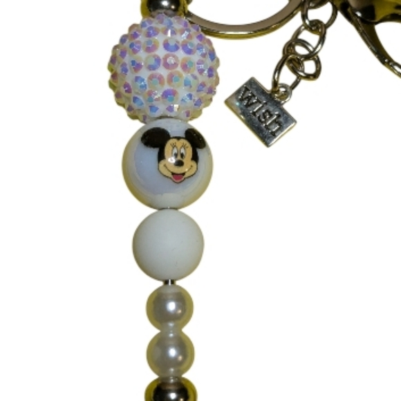 Handmade Mickey Mouse Key chain Bag Charm Wish white NEW Handcrafted - Picture 3 of 4